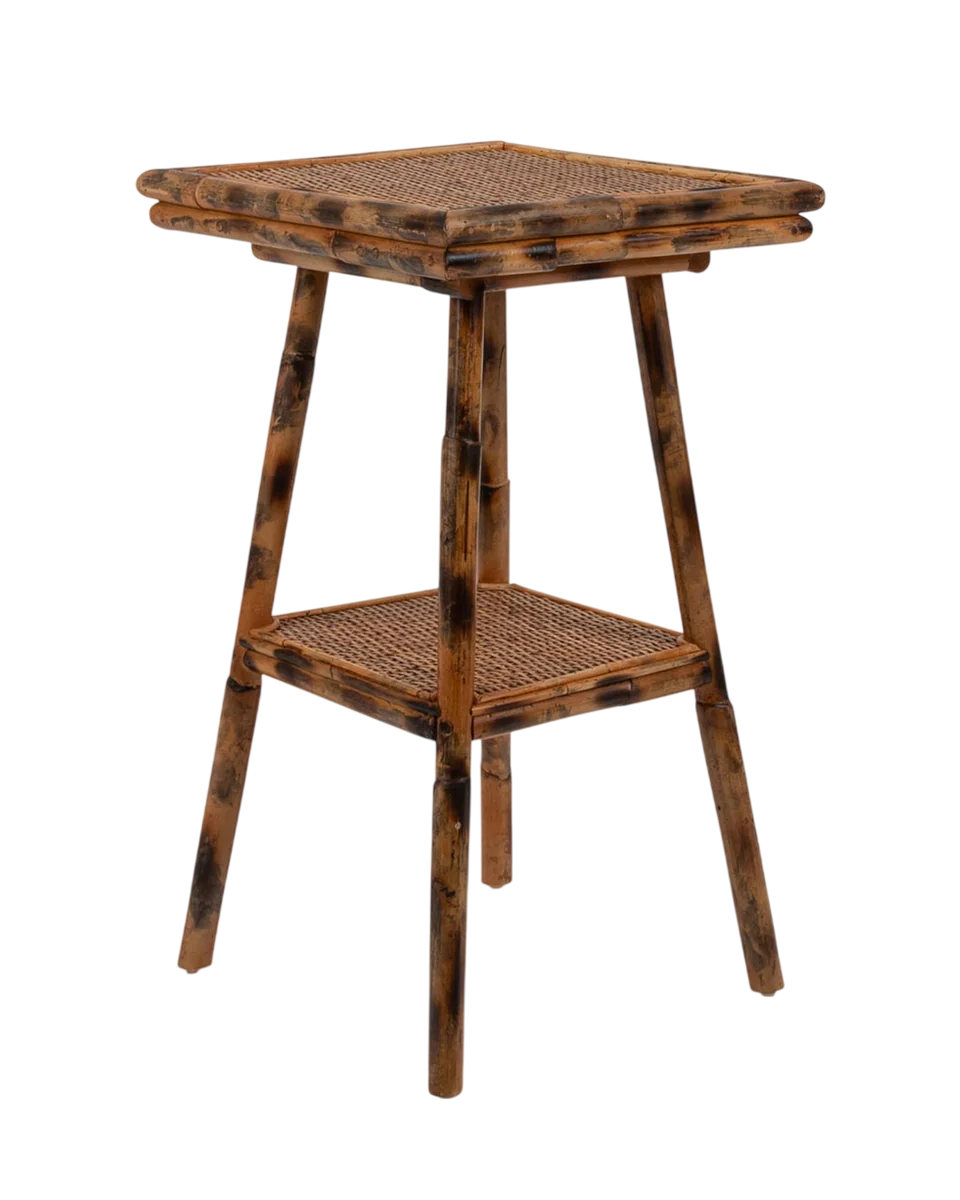 two tier rattan bamboo side table in brown by Sharland England
