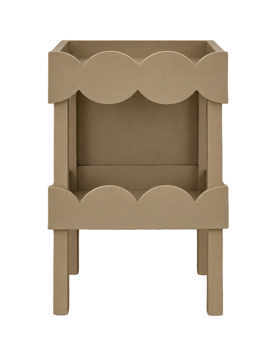 scalloped side table with shelf