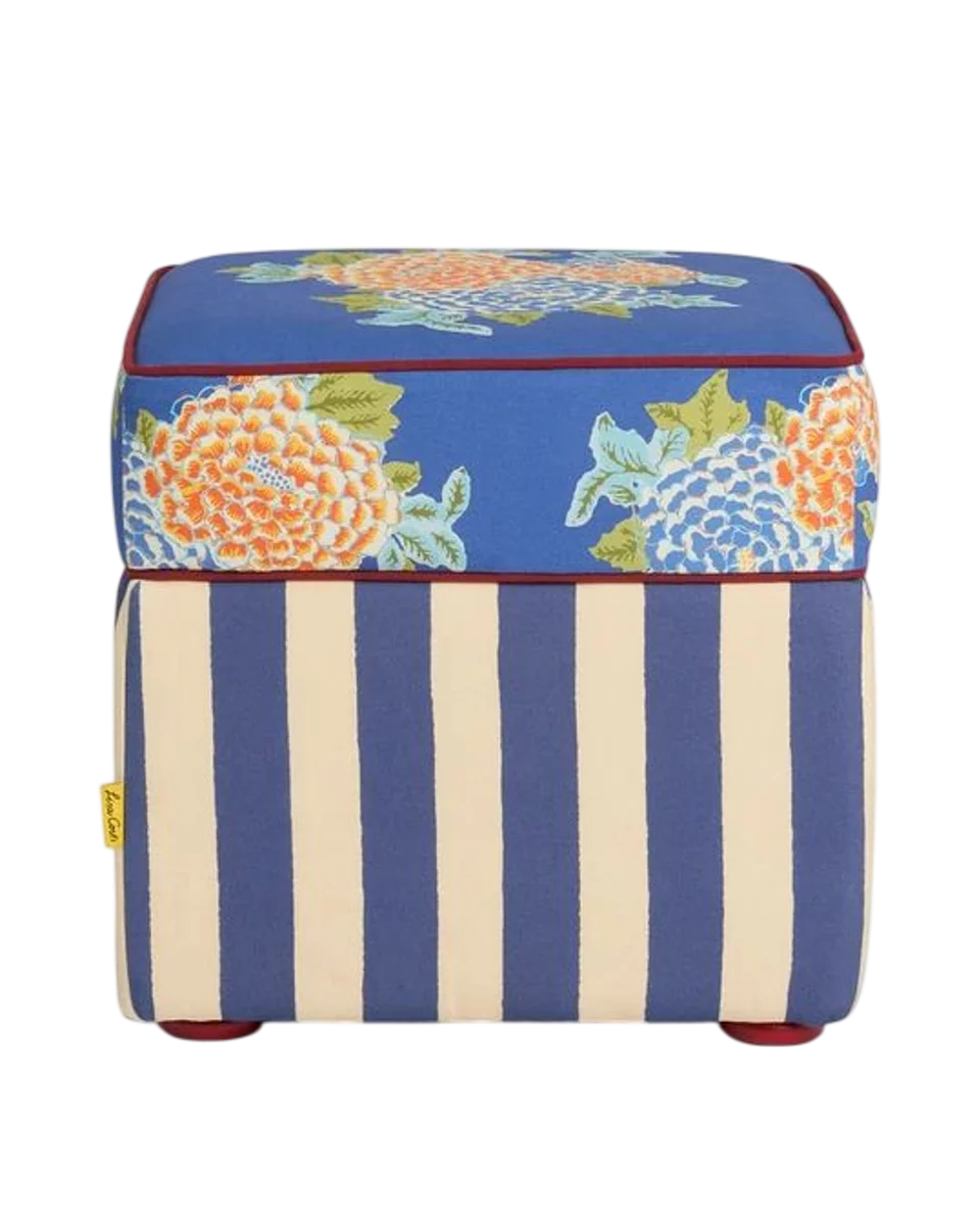 stripe and floral square pouffe by Lisa Corti