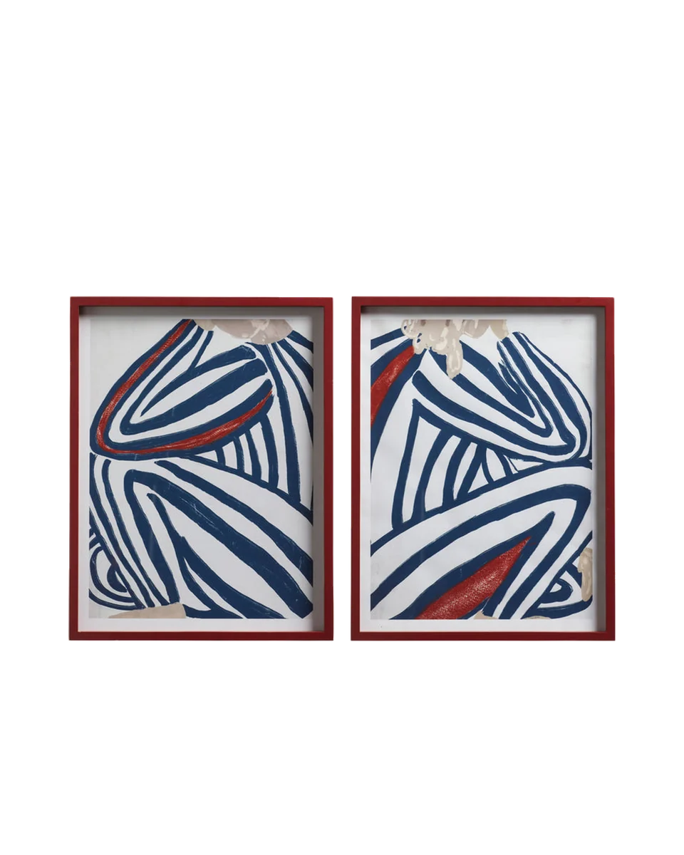 pair of framed abstract figure prints in blue by OKA