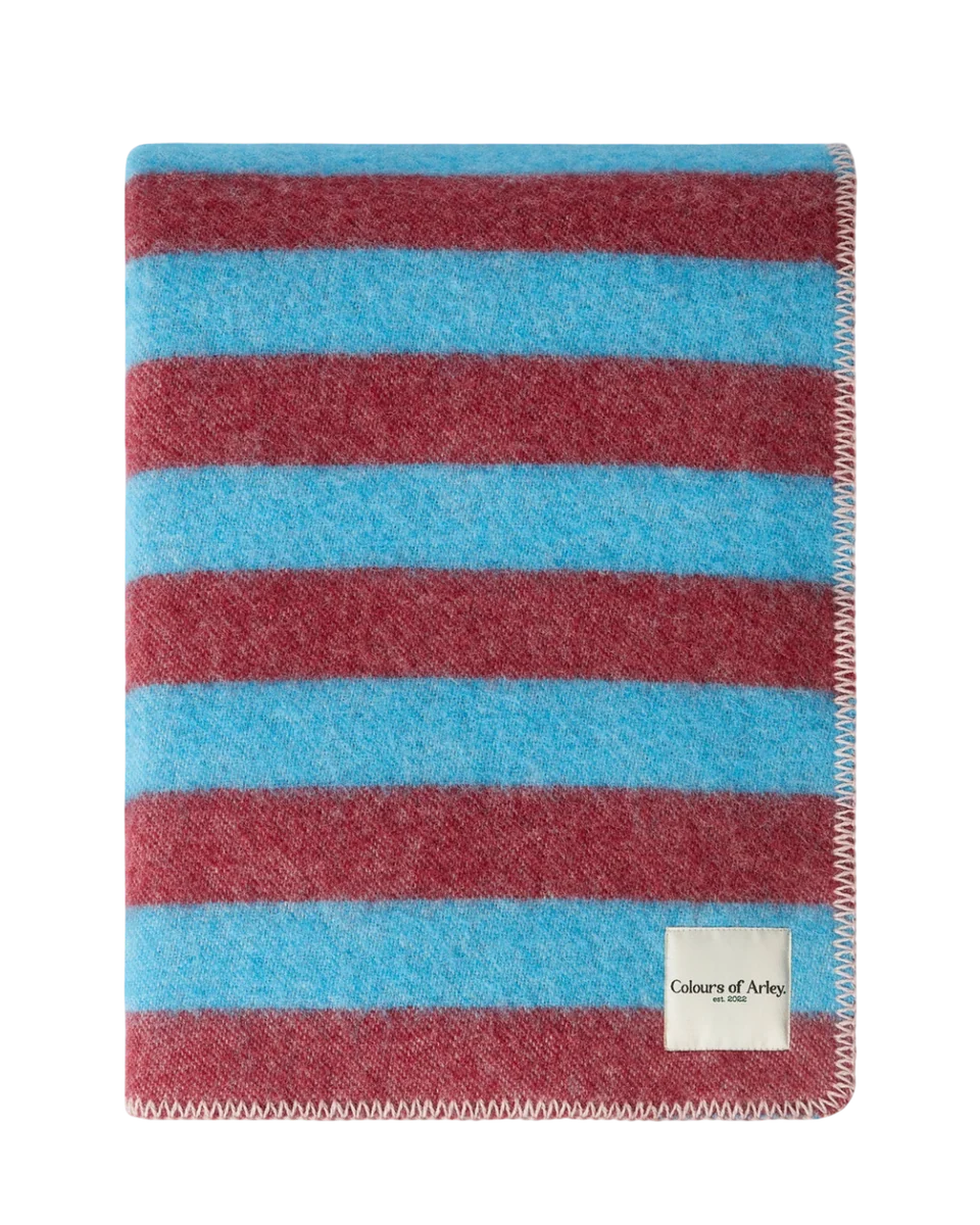 striped blue & red wool blanket in blue & red by coloursofarley, view 2