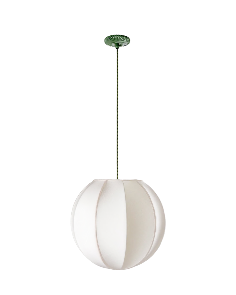ivory wool globe pendant light in moon light by Beata Heuman