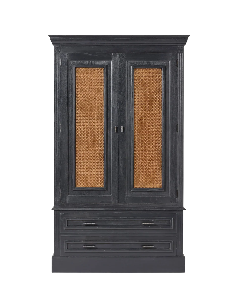 wood and rattan armoire